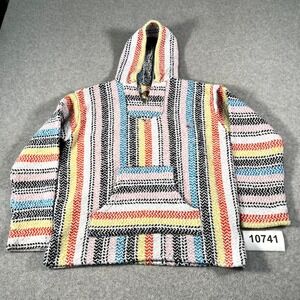 Earth Ragz Baja Hoodie Men Medium Multicolor Striped Tight Knit Kangaroo Pockets